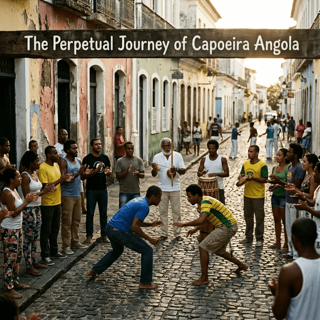 All capoeiristas wearing casual street clothes