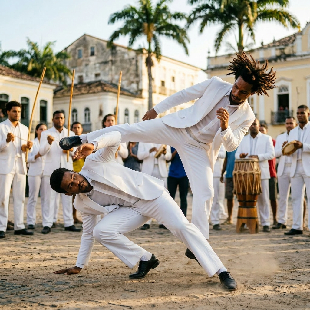 All wear white suits, white socks, black shoes, no belts