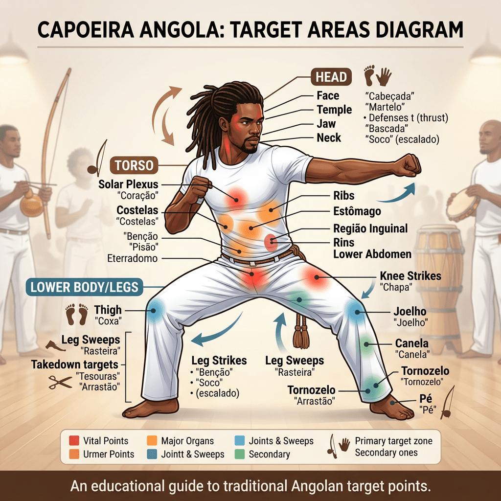 Capoeira Angola target areas diagram
