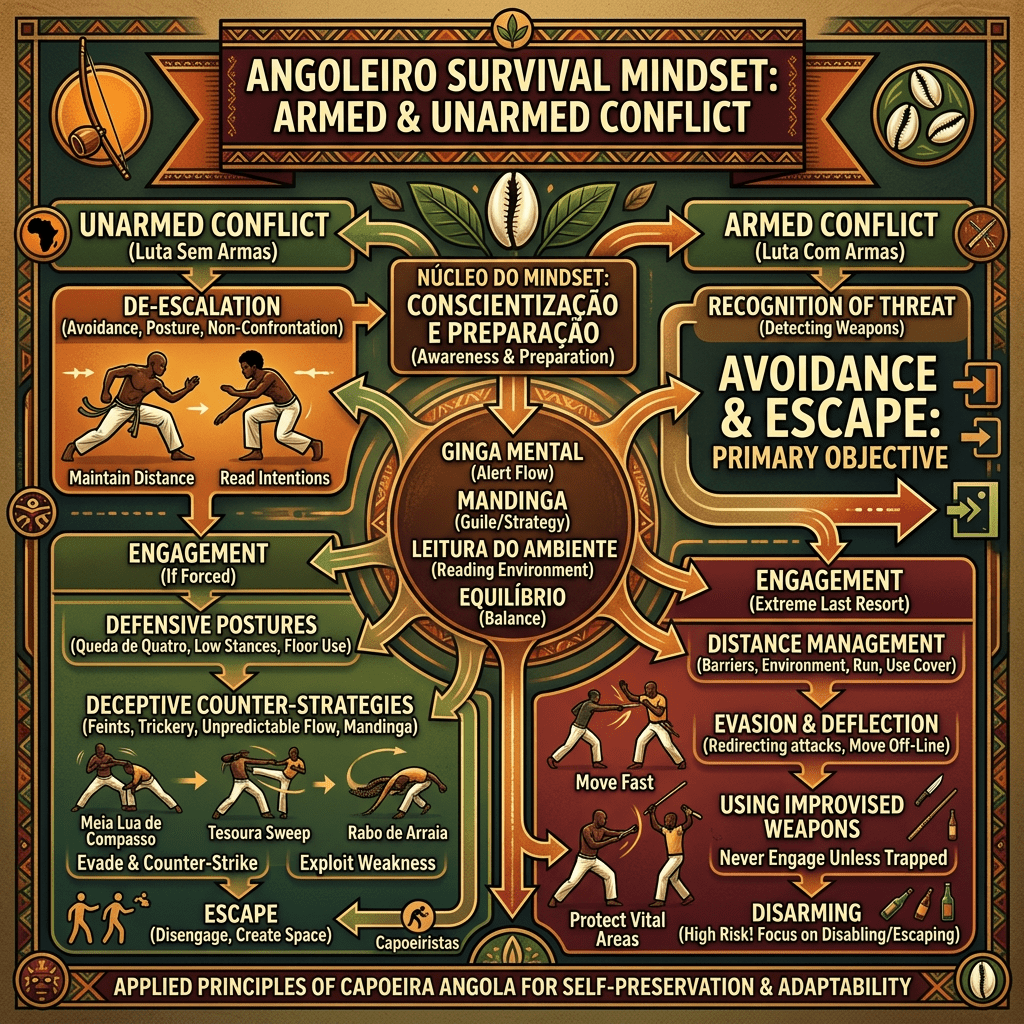 Angoleiro survival mindset diagram, armed and unarmed conflict