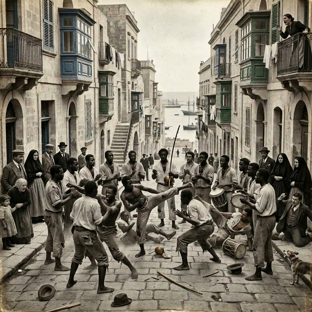All capoeiristas fighting each other in street