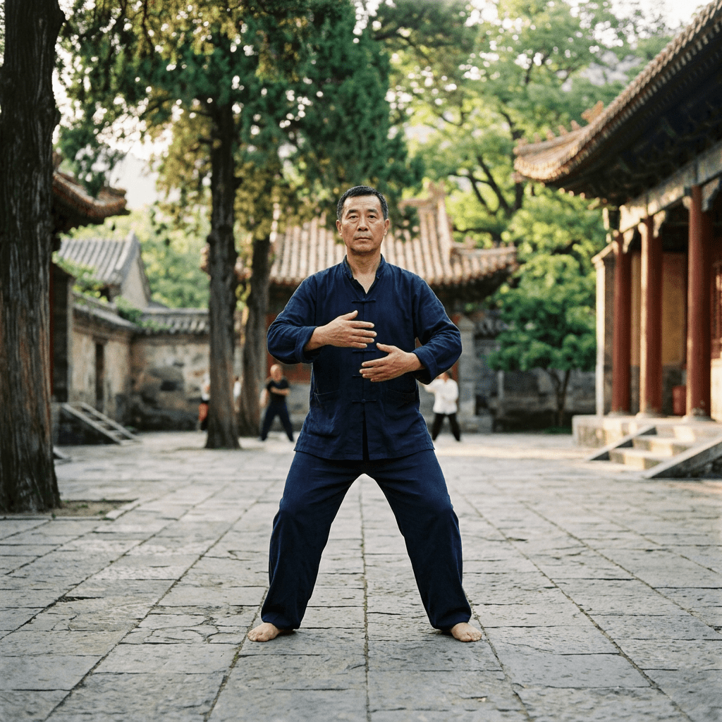 Internal martial artist rooted standing posture